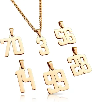 00-99 Number Pendant With Chain Necklace - 14K Gold Plated Stainless Steel