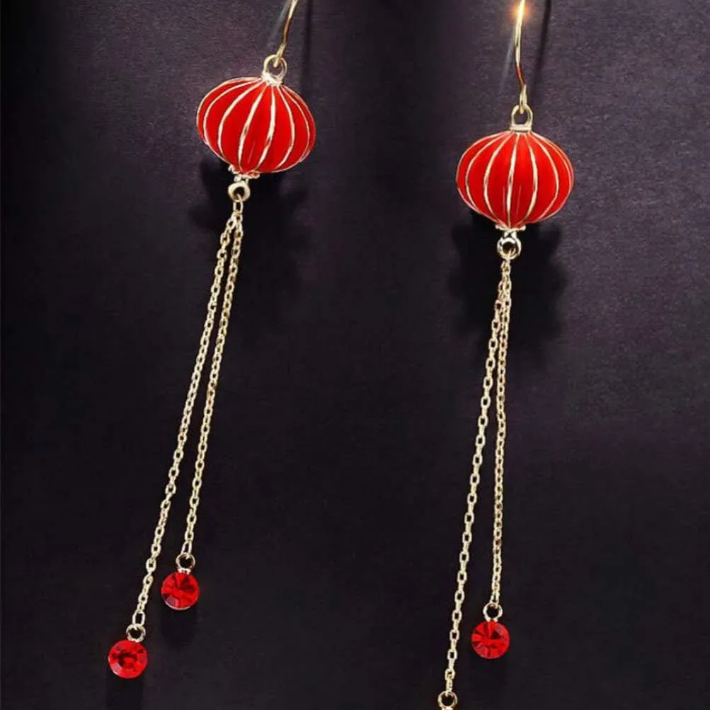 1 Pair Red Drop Earrings for Women Fashionable Ball Heart Dangle Earrings Long Earrings for Chirstmas New Year Gifts