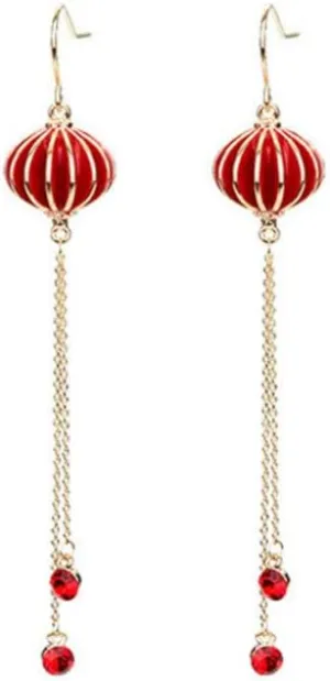 1 Pair Red Drop Earrings for Women Fashionable Ball Heart Dangle Earrings Long Earrings for Chirstmas New Year Gifts