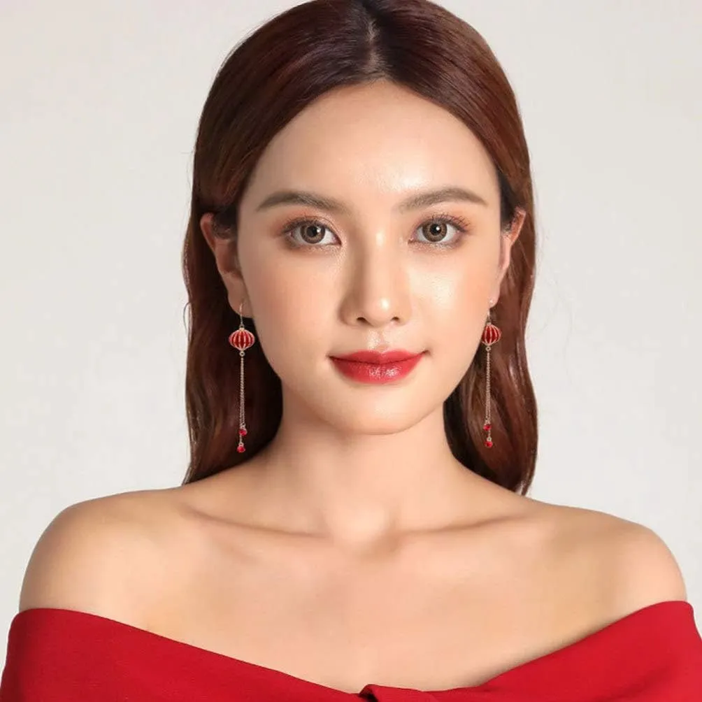 1 Pair Red Drop Earrings for Women Fashionable Ball Heart Dangle Earrings Long Earrings for Chirstmas New Year Gifts