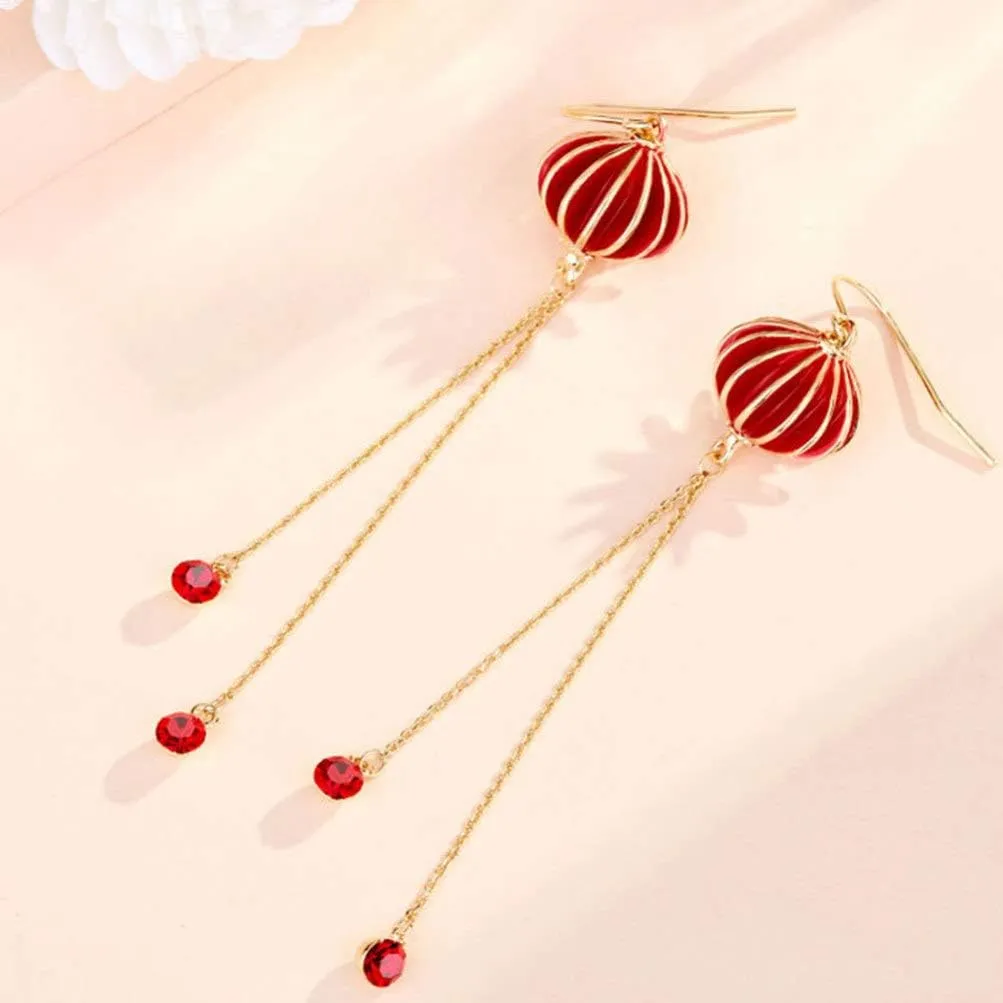 1 Pair Red Drop Earrings for Women Fashionable Ball Heart Dangle Earrings Long Earrings for Chirstmas New Year Gifts