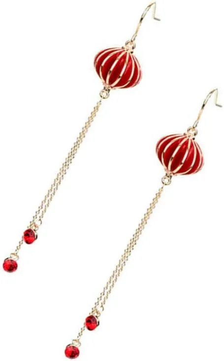 1 Pair Red Drop Earrings for Women Fashionable Ball Heart Dangle Earrings Long Earrings for Chirstmas New Year Gifts