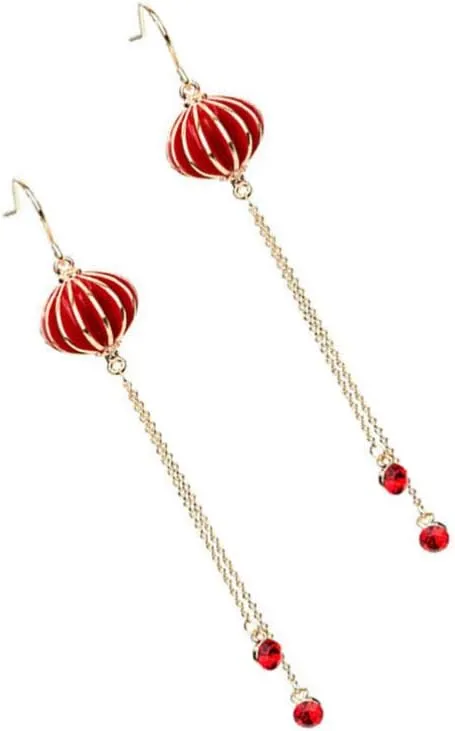 1 Pair Red Drop Earrings for Women Fashionable Ball Heart Dangle Earrings Long Earrings for Chirstmas New Year Gifts
