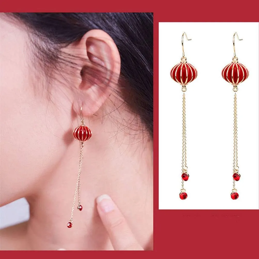 1 Pair Red Drop Earrings for Women Fashionable Ball Heart Dangle Earrings Long Earrings for Chirstmas New Year Gifts