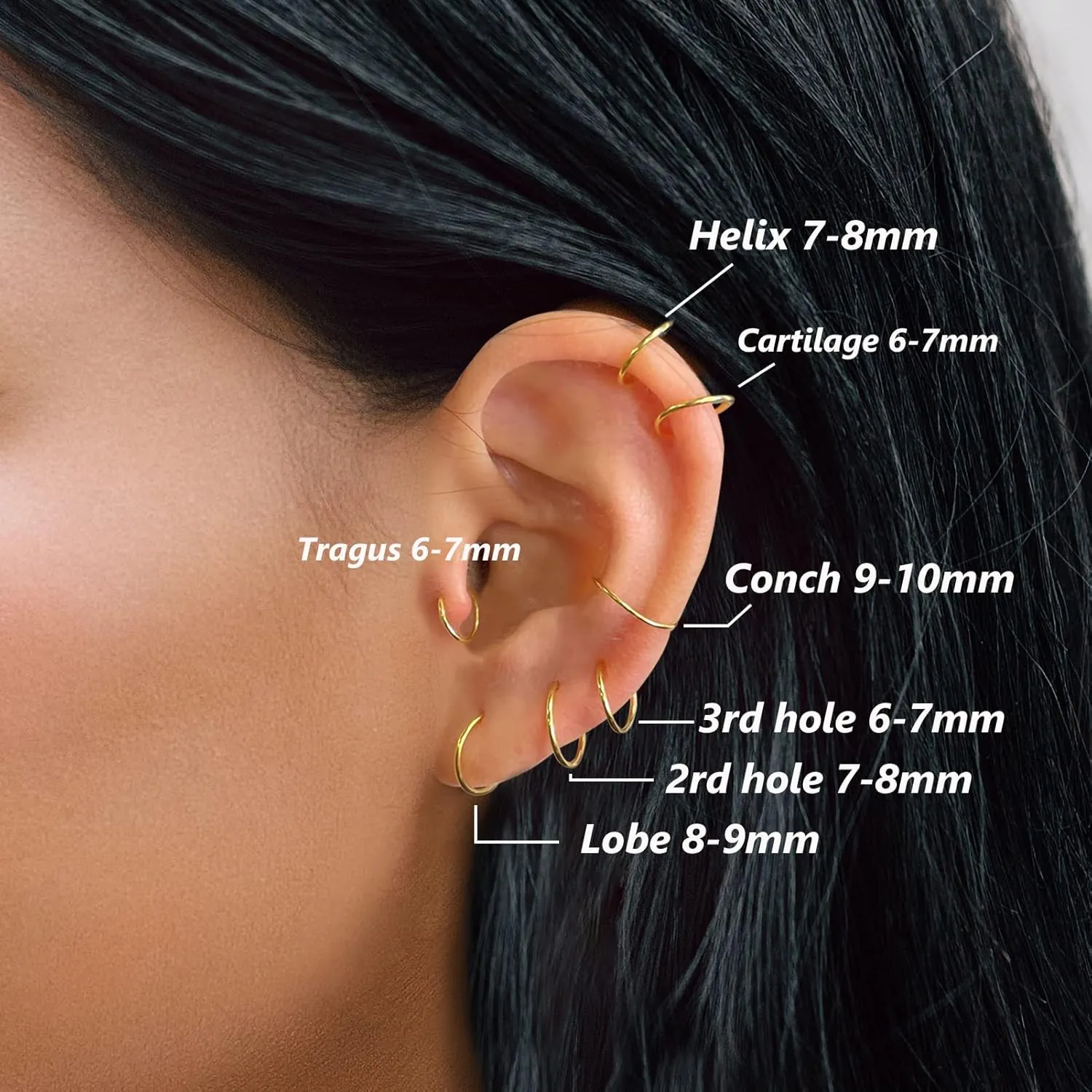 1 Pairs Handmade 925 Sterling Silver Nose Rings Hoop Earrings for Women 18K Gold Hoops Set for Cartilage Tragus Septum Helix Thin Multiple Piercing Jewelry 6mm 7mm 8mm 9mm