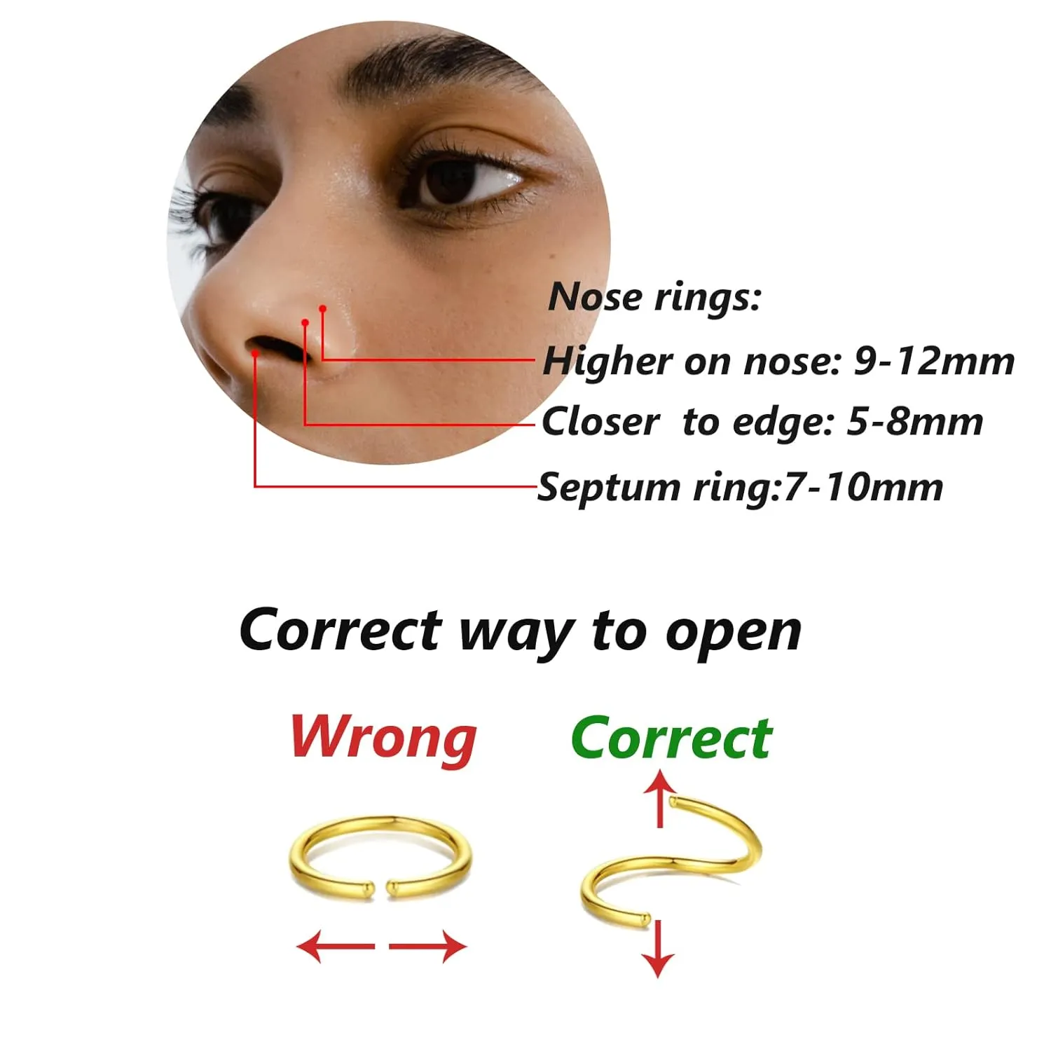 1 Pairs Handmade 925 Sterling Silver Nose Rings Hoop Earrings for Women 18K Gold Hoops Set for Cartilage Tragus Septum Helix Thin Multiple Piercing Jewelry 6mm 7mm 8mm 9mm
