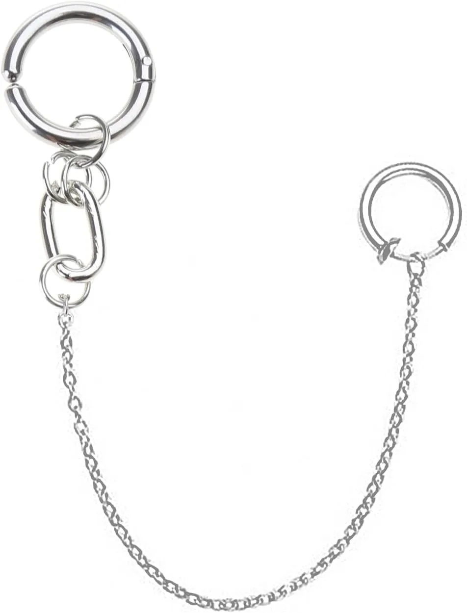 1 Set Punk Cool Nose Chain Fake Earrings Lip with Long Chains Non-Piercings Earring Ear Clip Body Jewelry