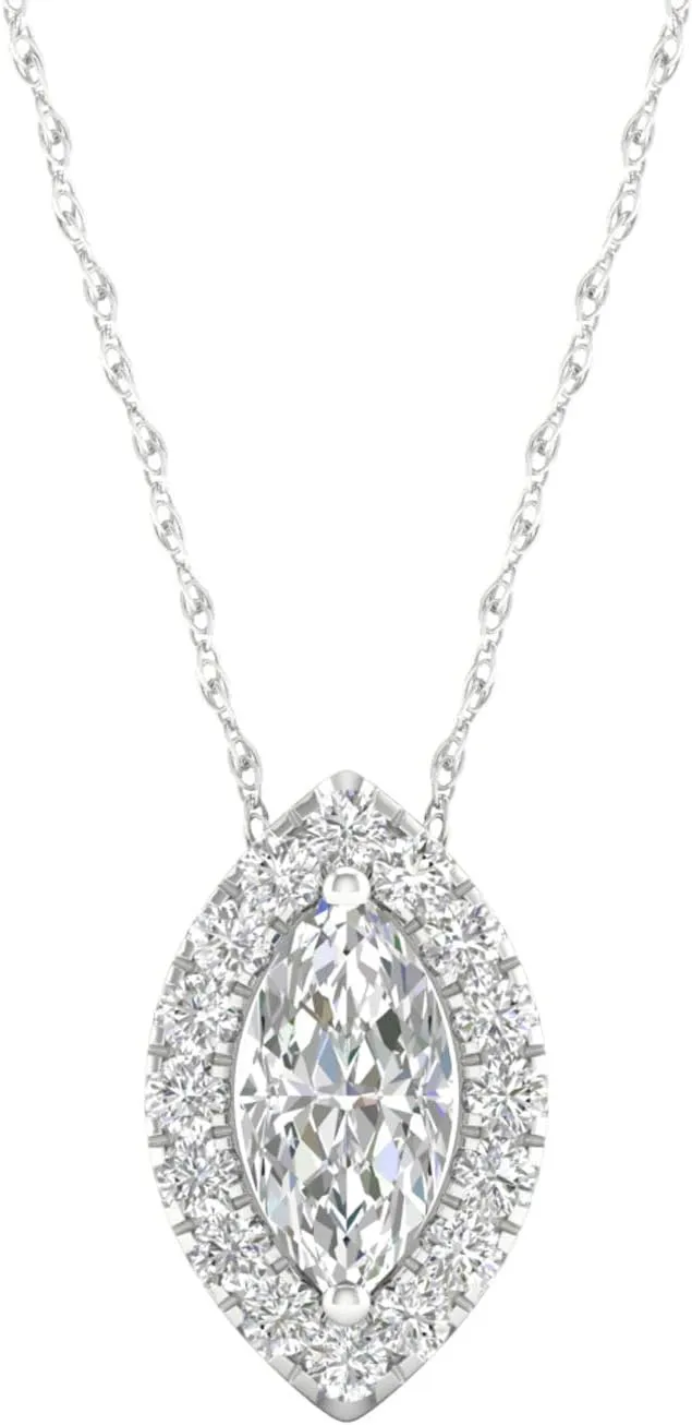 10k Gold 1/6CT TDW Marquise Shape Diamond Halo Pendant Necklace For Women (I-J, I2)