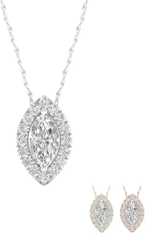 10k Gold 1/6CT TDW Marquise Shape Diamond Halo Pendant Necklace For Women (I-J, I2)
