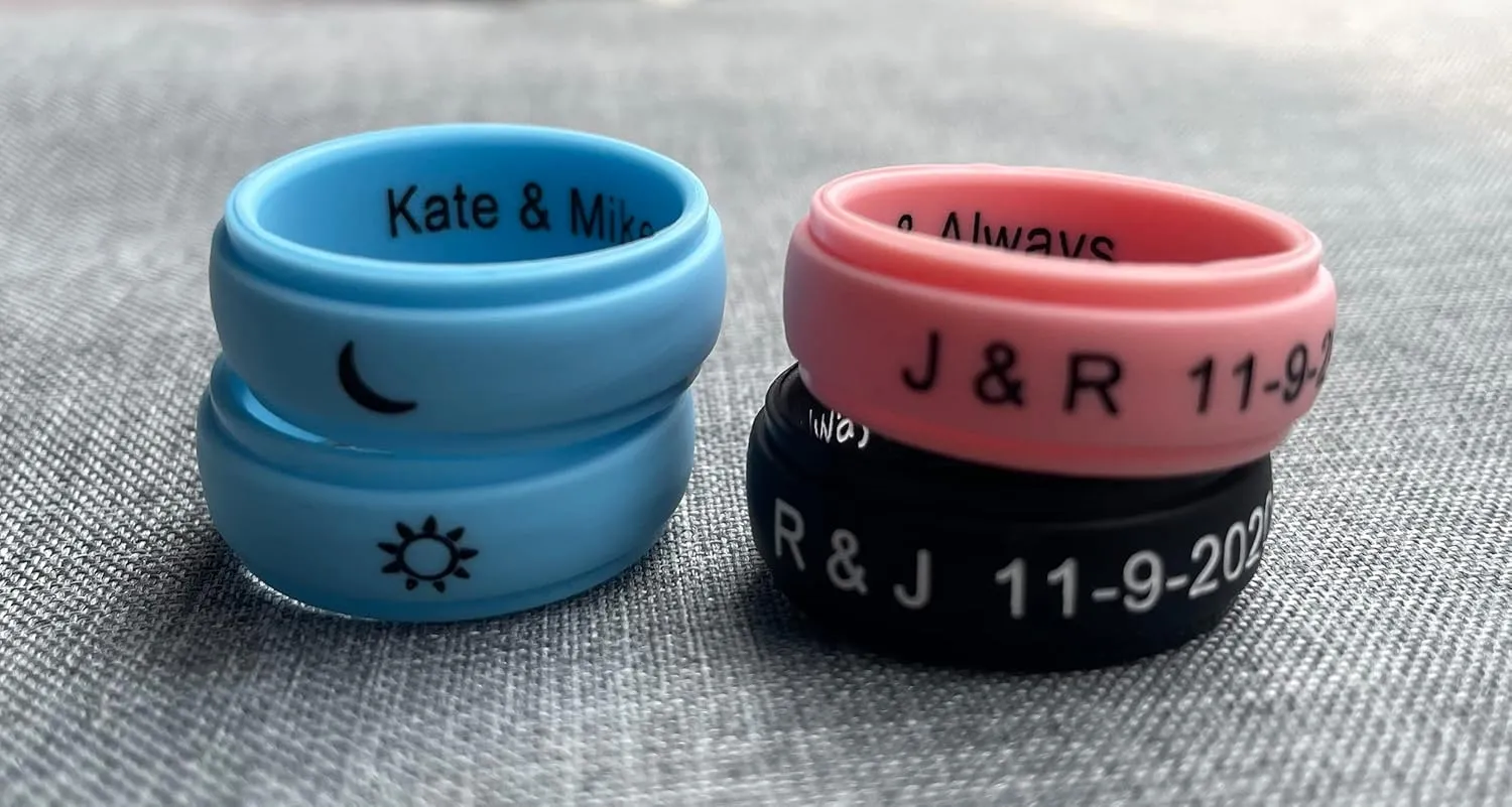 12 Colors Set-Custom Logo Text Silicone Rings 8mm Breathable Rubber Step Edge Comfort Fit Rings Wedding Band,Christian Cross Rings/Yoga Just Breathe Rings,Size 6-12