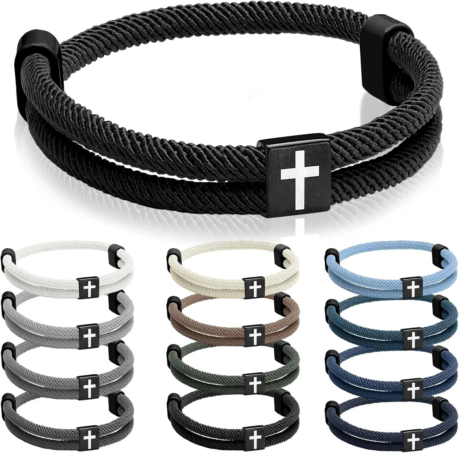 12 Pcs Braided Cross Bracelet for Men Women Christian Adjustable Rope Jesus Bracelets with Metal Knot Christian Baptism Gifts