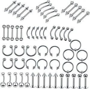 120Pcs Stainless Steel Body Piercing Jewelry Set Mixed Nose Rings Tongue Nails Belly Button Rings Durable Easy to Clean for Summer Beach Fashion