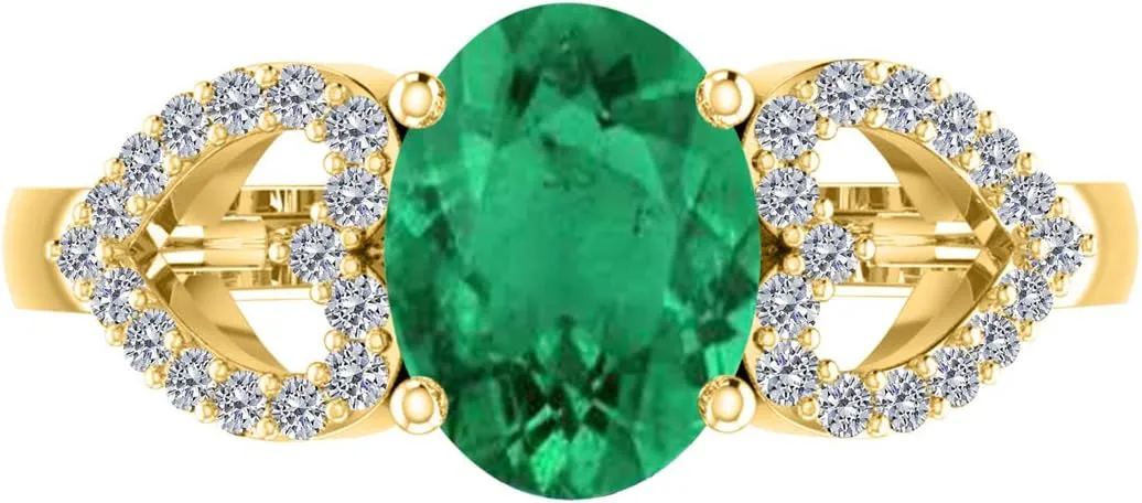 1.40 Carat Diamond & Oval Shape Emerald Gemstone Ring In 14K Solid Yellow Gold, Best Valentinesday Gift
