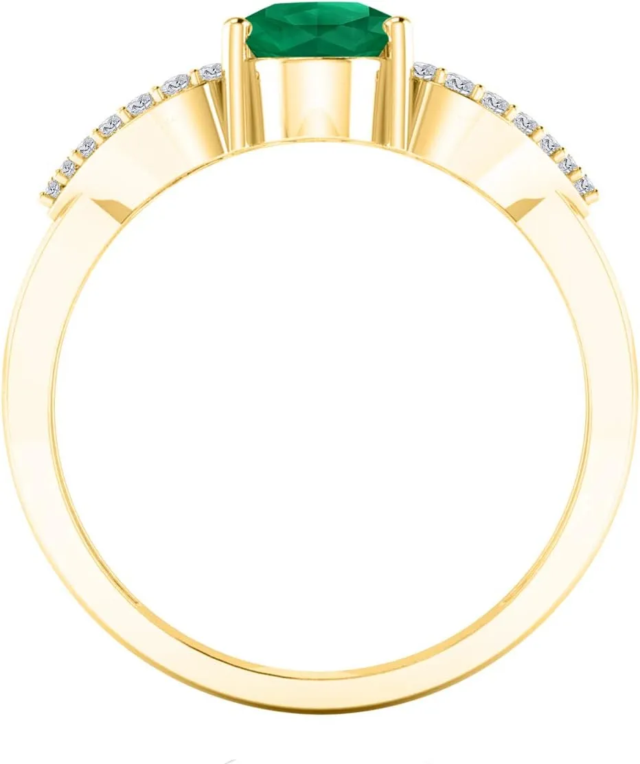 1.40 Carat Diamond & Oval Shape Emerald Gemstone Ring In 14K Solid Yellow Gold, Best Valentinesday Gift