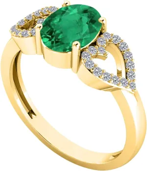 1.40 Carat Diamond & Oval Shape Emerald Gemstone Ring In 14K Solid Yellow Gold, Best Valentinesday Gift