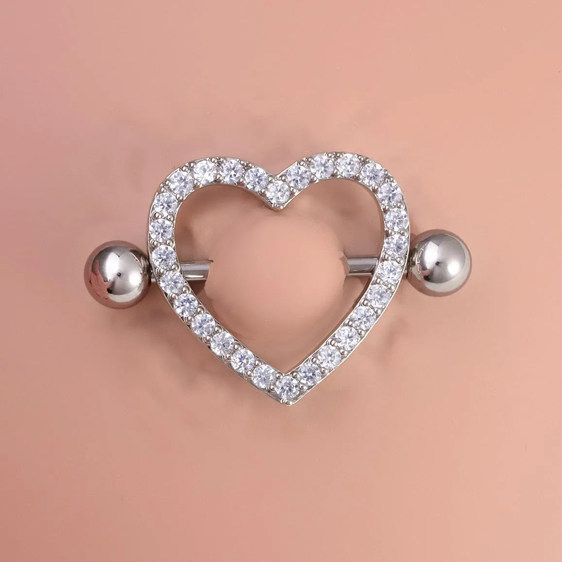 14G Heart Nipple Piercing Jewelry, Nipple Rings Surgical Steel for Men and Women, CZ Gem Nipple Shields Barbell Rings, 14 Gauge A Pair