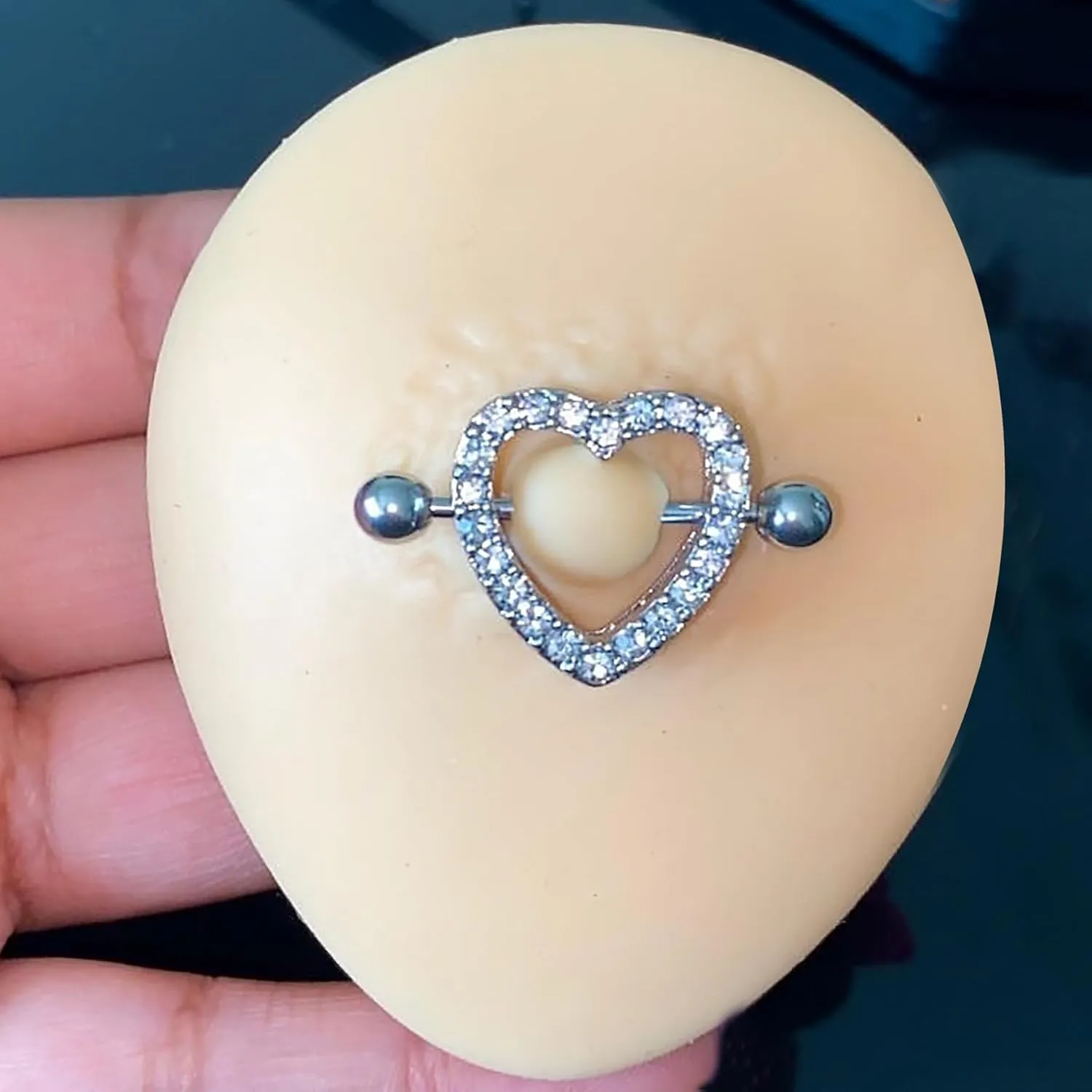 14G Heart Nipple Piercing Jewelry, Nipple Rings Surgical Steel for Men and Women, CZ Gem Nipple Shields Barbell Rings, 14 Gauge A Pair