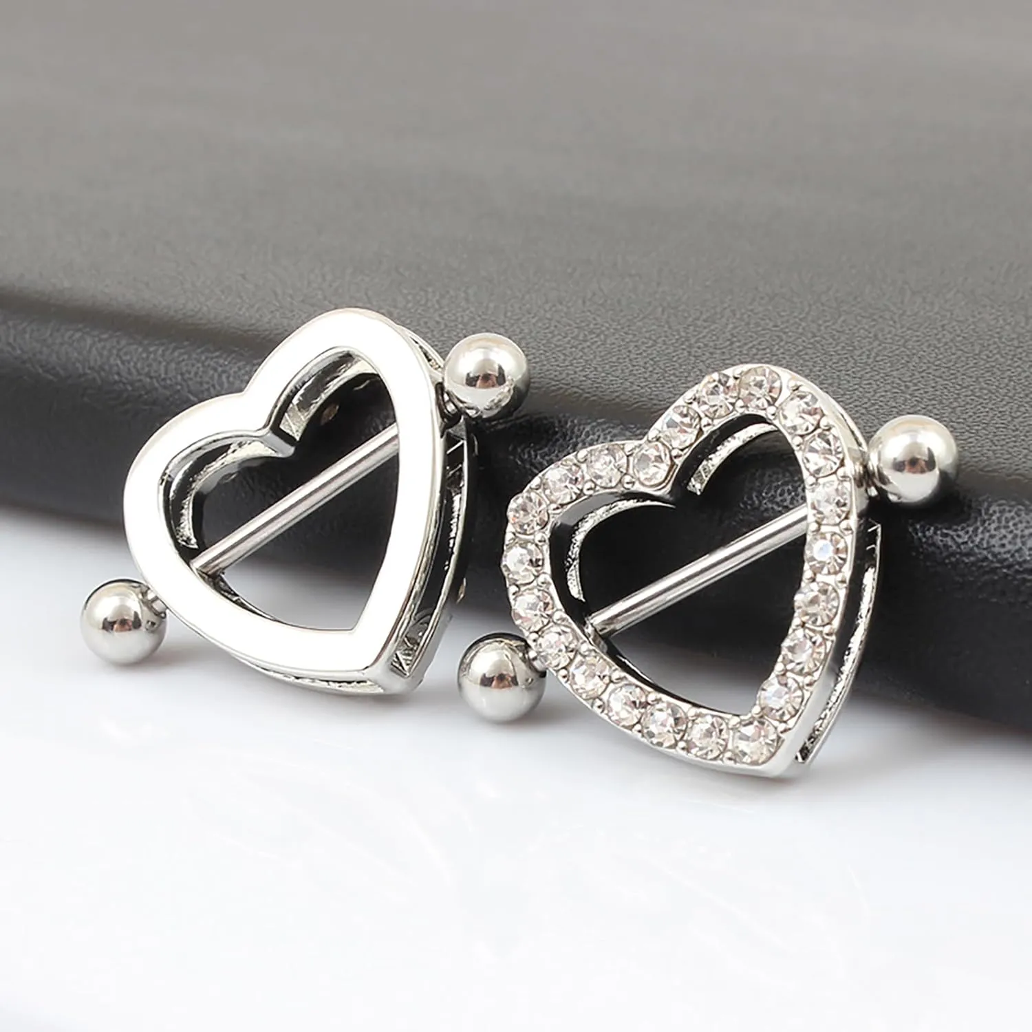 14G Heart Nipple Piercing Jewelry, Nipple Rings Surgical Steel for Men and Women, CZ Gem Nipple Shields Barbell Rings, 14 Gauge A Pair