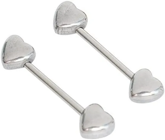 14G Minimalist Heart Nipple Rings Stainless Steel Love Hearts Nipplerings Straight Tongue Rings Barbell Bar Piercing Body Jewelry Gifts for Women BFF