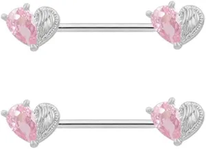 14G Pink CZ Heart Nipple Rings for Women Hypoallergenic Surgical Steel Nipplerings Nipple Barbell Shield Studs Dainty Nipple Piercing Jewelry