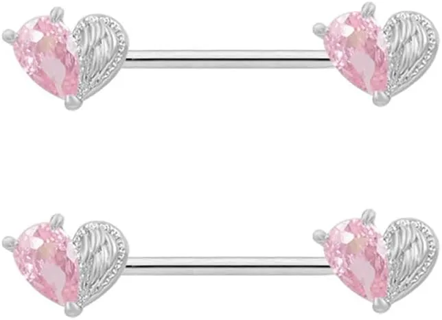 14G Pink CZ Heart Nipple Rings for Women Hypoallergenic Surgical Steel Nipplerings Nipple Barbell Shield Studs Dainty Nipple Piercing Jewelry