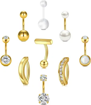 14G Stainless Steel Belly Button Rins, Heart CZ Belly Barbell Piercings, Cute Navel Piercing Jewelry For Women