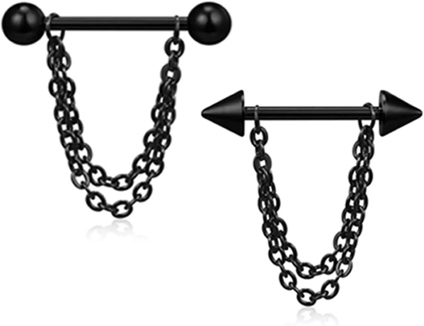 14G Stainless Steel Nipple Rings Black Chains Cone Straight Barbell Bars Tongue Ring 16mm(5/8Inch) Body Piercing Jewelry