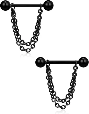 14G Stainless Steel Nipple Rings Chains Balls Straight Barbell Bars Tongue Ring 16mm(5/8Inch) Body Piercing Jewelry