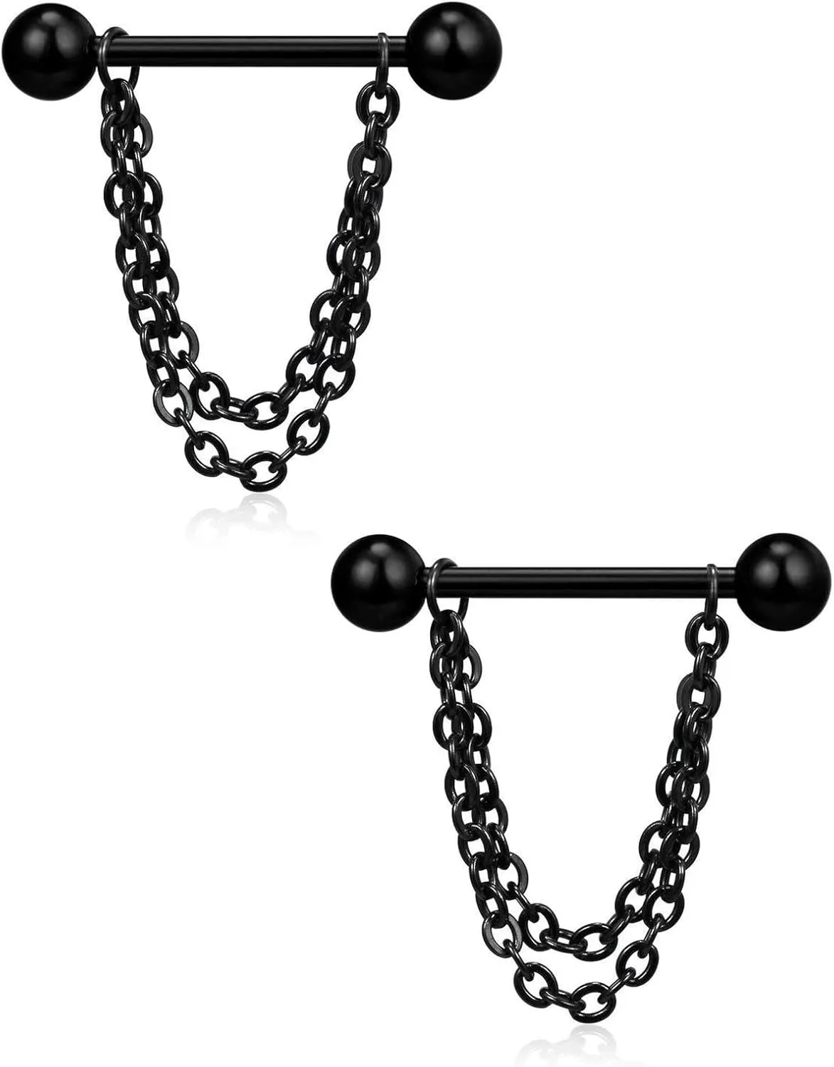 14G Stainless Steel Nipple Rings Chains Balls Straight Barbell Bars Tongue Ring 16mm(5/8Inch) Body Piercing Jewelry