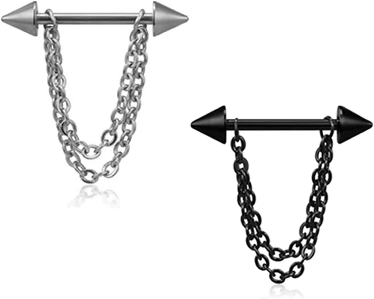 14G Stainless Steel Nipple Rings Chains Cone Straight Barbell Bars Tongue Ring 16mm(5/8Inch) Body Piercing Jewelry