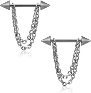 14G Stainless Steel Nipple Rings Chains Cone Straight Barbell Bars Tongue Ring 16mm(5/8Inch) Body Piercing Jewelry