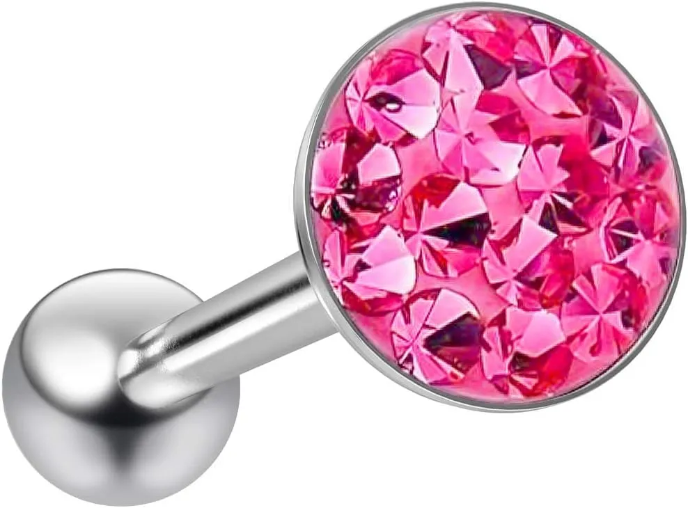 14g Tongue Ring Flat Head Glittery Ball Sparkling Crystal Piercing Jewelry For Women Sparkly CZ Top