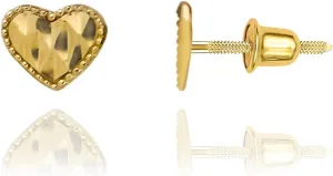 14k Gold Heart Stud Earrings, 5mm Solid Gold Screw Back Earrings, Stylish, Durable and Minimalist Design, Modern Jewelry Gift For Women