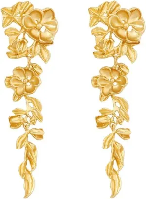 14K Gold Plated Bohemia Flower Earrings Floral Stud Dangle Earrings for Women Unisex Statement Fashion Large Petals Earring Trendy Boho Vintage Vacation Golden Jewelry
