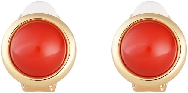 14k Gold plated Brass Coral Cabochon Clip Earrings