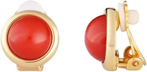 14k Gold plated Brass Coral Cabochon Clip Earrings