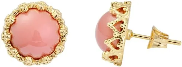 14k Gold Plated Brass Crown Simulated Pearl Stud Earrings