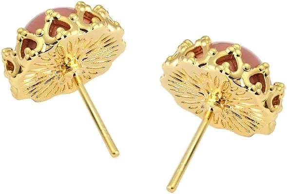 14k Gold Plated Brass Crown Simulated Pearl Stud Earrings