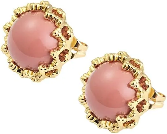 14k Gold Plated Brass Crown Simulated Pearl Stud Earrings