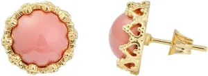 14k Gold Plated Brass Crown Simulated Pearl Stud Earrings