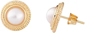 14K Gold Plated Brass Simulated Pearl Stud Earring