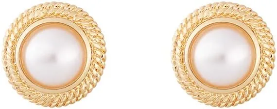 14K Gold Plated Brass Simulated Pearl Stud Earring
