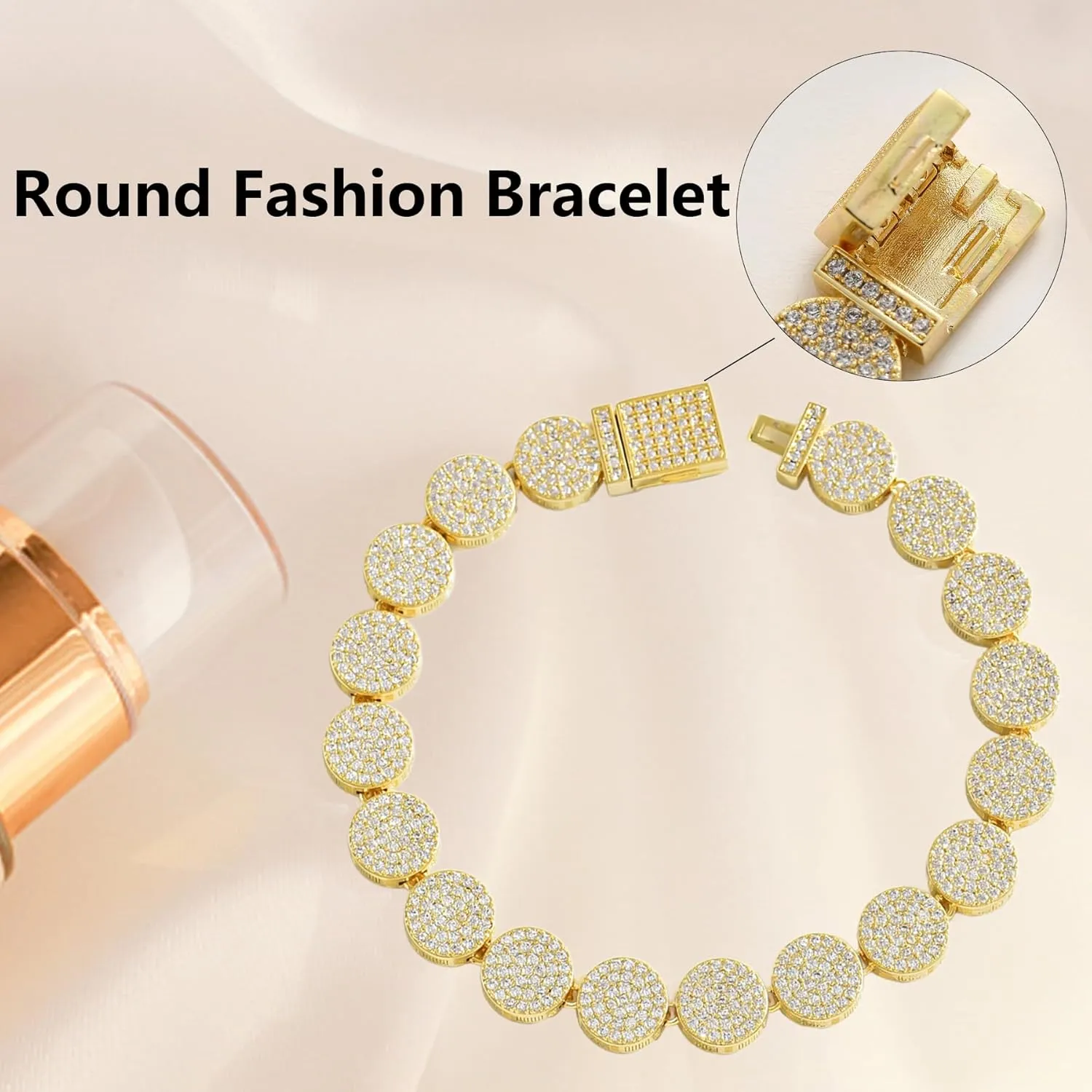 14K Gold Plated Cubic Zirconia Classic Tennis Bracelet | Disc Diamond Bracelet | Flower Tennis Bracelets | Gold Tennis Necklace for Women | 4mm CZ, Size 7.5-18 Inch