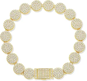 14K Gold Plated Cubic Zirconia Classic Tennis Bracelet | Disc Diamond Bracelet | Flower Tennis Bracelets | Gold Tennis Necklace for Women | 4mm CZ, Size 7.5-18 Inch