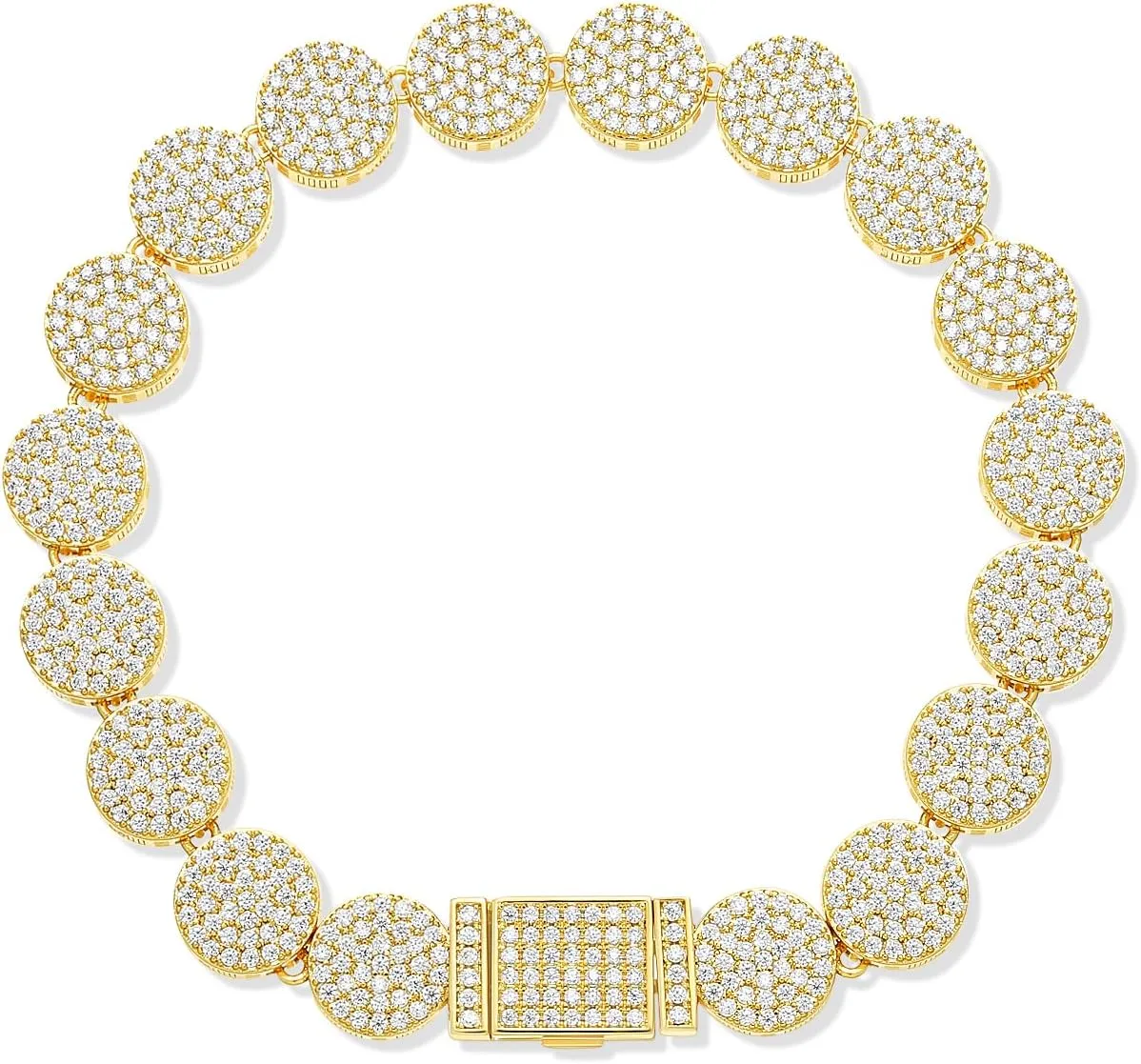 14K Gold Plated Cubic Zirconia Classic Tennis Bracelet | Disc Diamond Bracelet | Flower Tennis Bracelets | Gold Tennis Necklace for Women | 4mm CZ, Size 7.5-18 Inch
