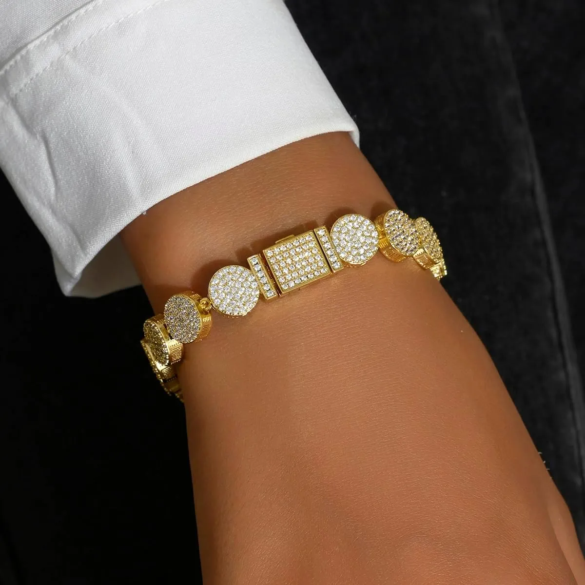 14K Gold Plated Cubic Zirconia Classic Tennis Bracelet | Disc Diamond Bracelet | Flower Tennis Bracelets | Gold Tennis Necklace for Women | 4mm CZ, Size 7.5-18 Inch