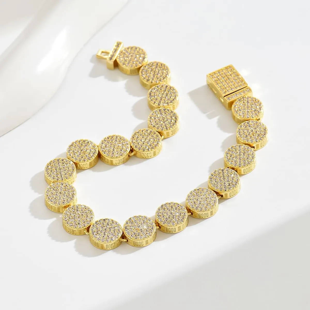 14K Gold Plated Cubic Zirconia Classic Tennis Bracelet | Disc Diamond Bracelet | Flower Tennis Bracelets | Gold Tennis Necklace for Women | 4mm CZ, Size 7.5-18 Inch