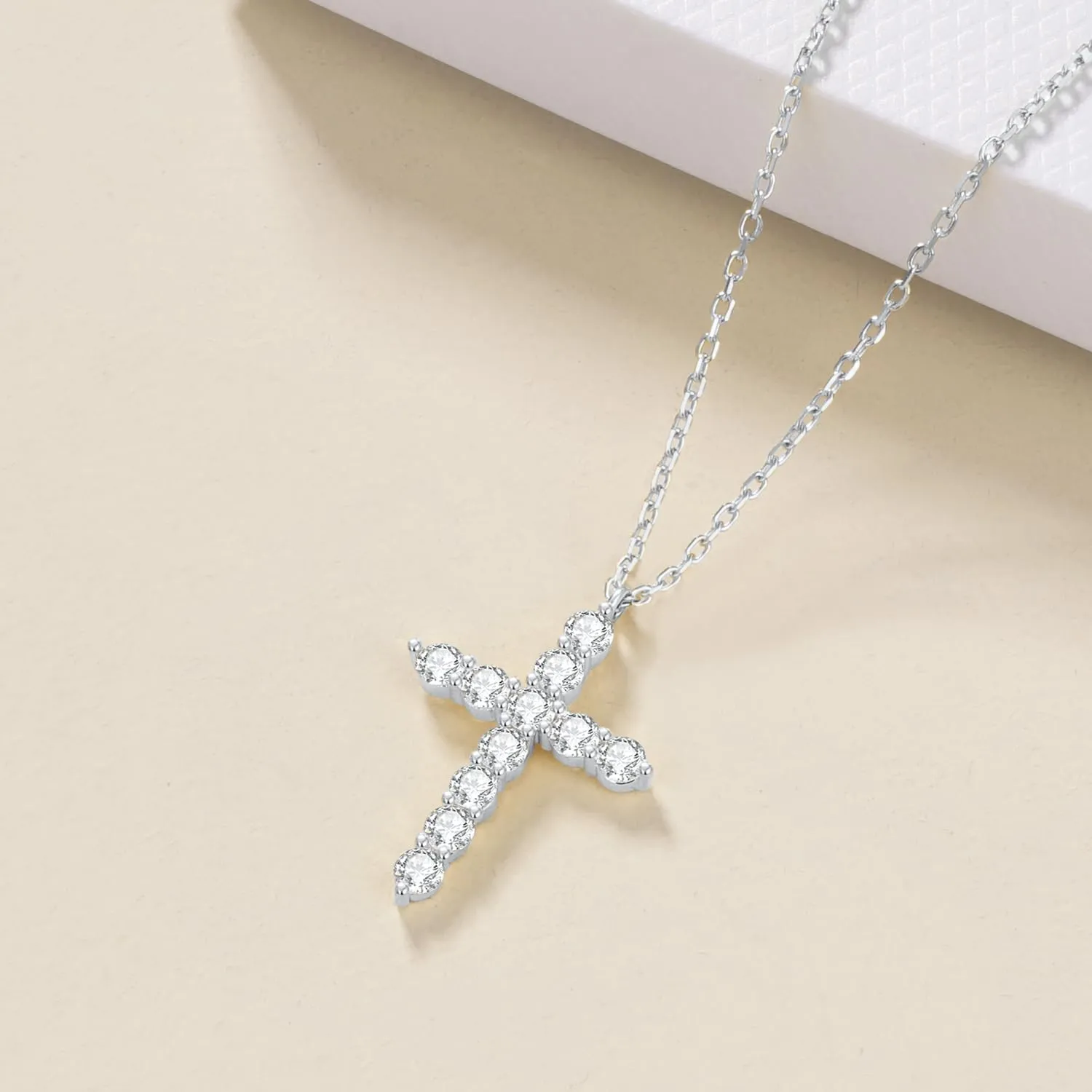 14K Gold Plated Dainty Cross Necklace for Women, Non Tarnish Cross Silver Pendants Necklaces for Women Trendy, Medium Cubic Zirconia Necklace for Women