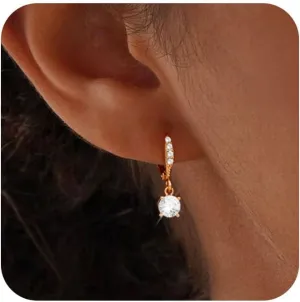14K Gold Plated Earrings for Women Dainty Hypoallergenic Diamond Hoop Earring Minimalist Sparkly Cubic Zirconia Earrings Jewelry for Gifts