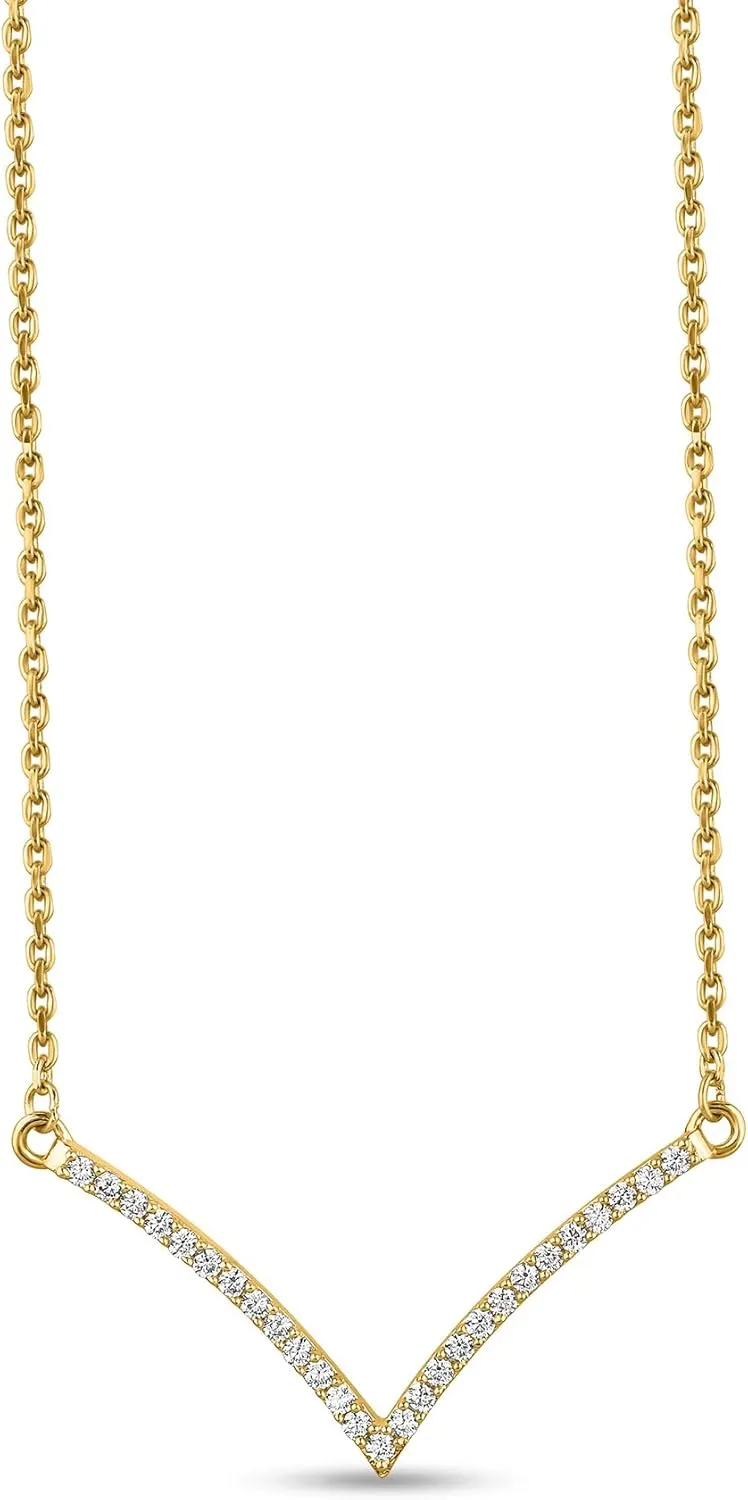 14k Gold Plated Necklace For Women - 1.1ct D/VVS1 Simulated Diamond Pendant Necklace Set For Women - Classy Chevron Diamond Necklace Jewelry - Beautiful Sterling Silver Womens Jewelry Set - Best For Gift (Yellow Gold)